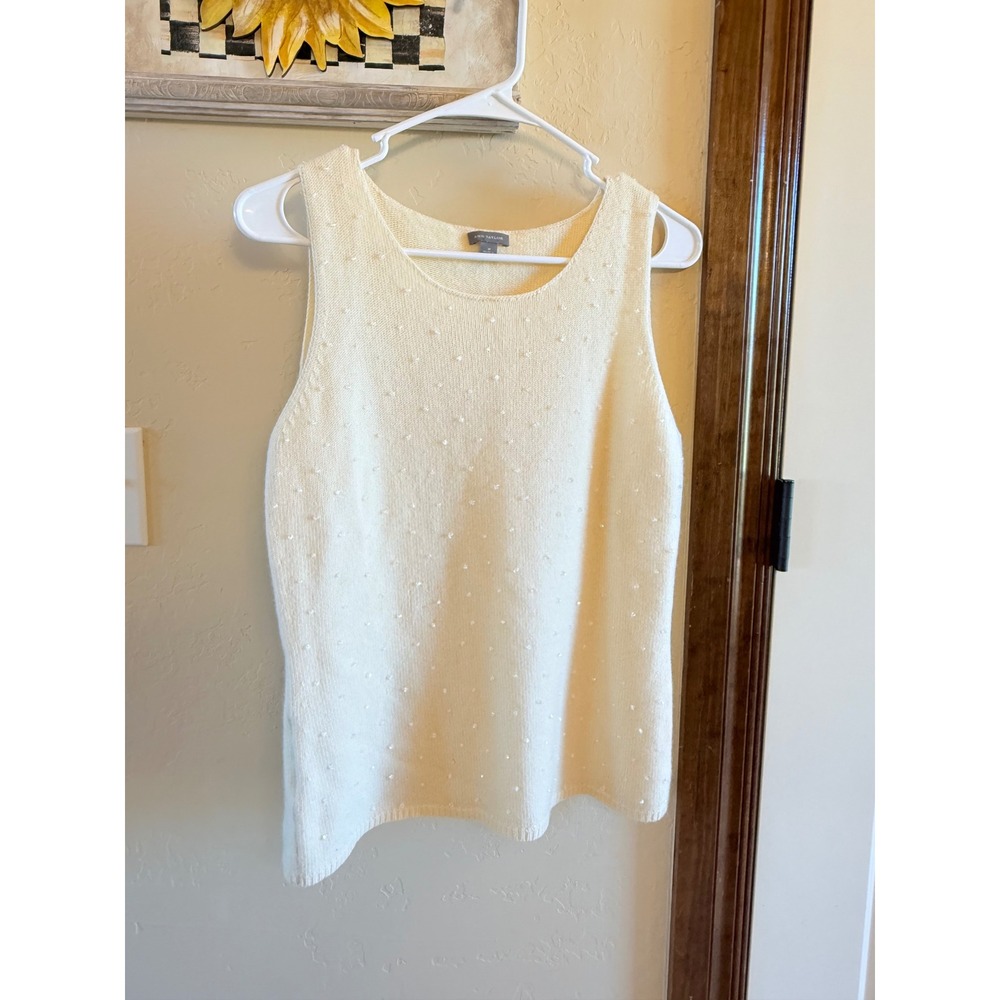 Vintage Ann Taylor *flawed Size M Cream Ivory Beaded 100% Cashmere Knit Sweater